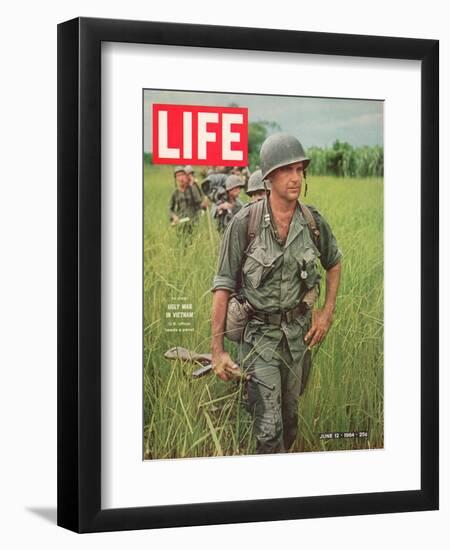 Soldiers Walking Through Grass in Vietnam, June 12, 1964-Larry Burrows-Framed Photographic Print