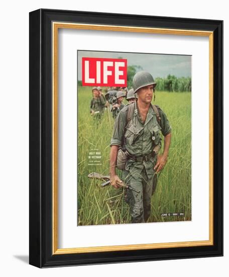 Soldiers Walking Through Grass in Vietnam, June 12, 1964-Larry Burrows-Framed Photographic Print