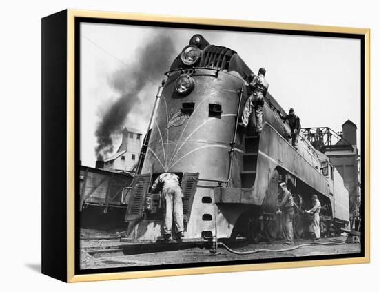 Soldiers Working on Locomotive-Myron Davis-Framed Premier Image Canvas