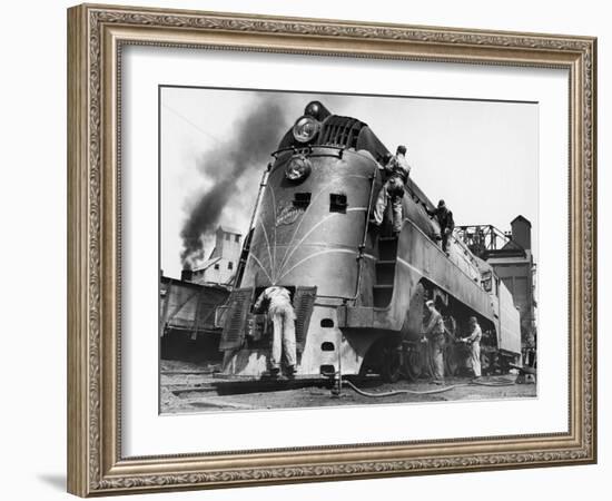 Soldiers Working on Locomotive-Myron Davis-Framed Photographic Print