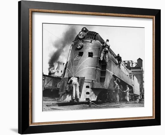 Soldiers Working on Locomotive-Myron Davis-Framed Photographic Print