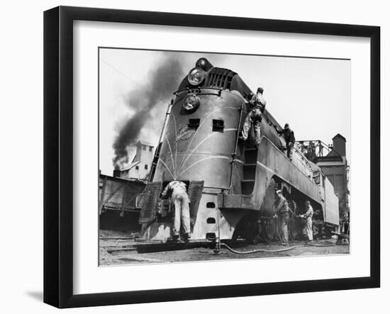 Soldiers Working on Locomotive-Myron Davis-Framed Photographic Print