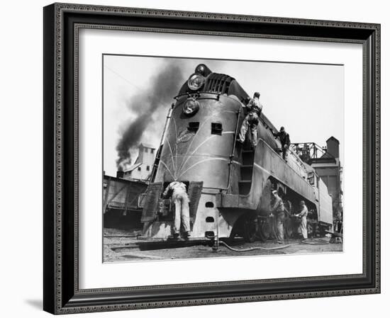 Soldiers Working on Locomotive-Myron Davis-Framed Photographic Print