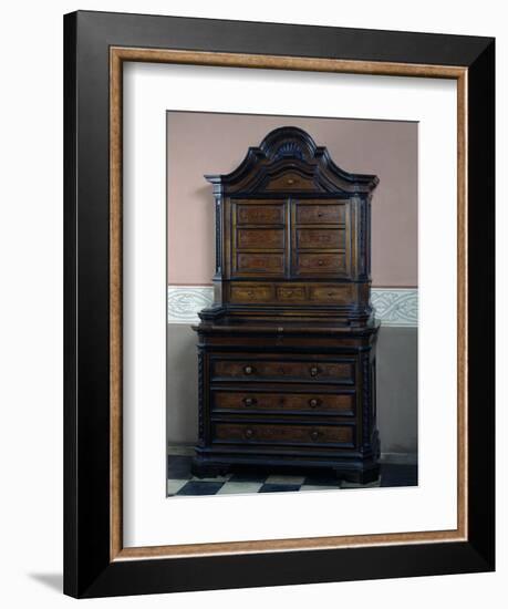 Solid Walnut Dresser with Three Drawers in Lower Body Inlaid with Pear Wood-null-Framed Giclee Print