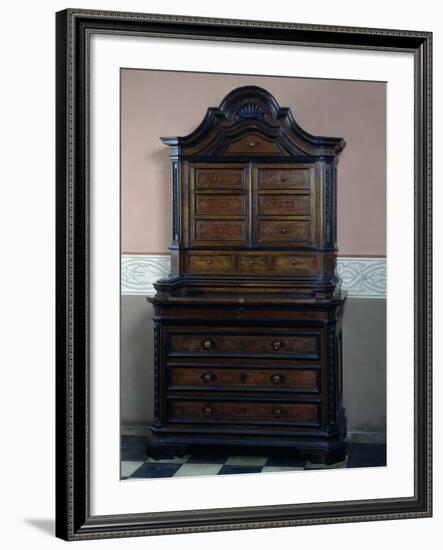 Solid Walnut Dresser with Three Drawers in Lower Body Inlaid with Pear Wood-null-Framed Giclee Print