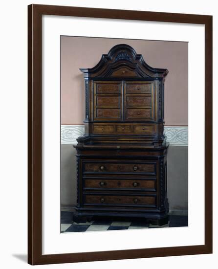 Solid Walnut Dresser with Three Drawers in Lower Body Inlaid with Pear Wood-null-Framed Giclee Print