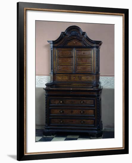 Solid Walnut Dresser with Three Drawers in Lower Body Inlaid with Pear Wood-null-Framed Giclee Print