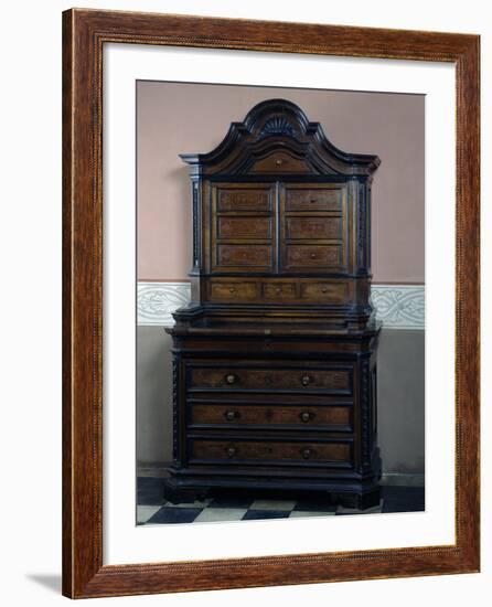 Solid Walnut Dresser with Three Drawers in Lower Body Inlaid with Pear Wood-null-Framed Giclee Print