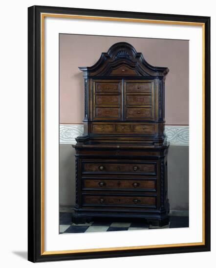 Solid Walnut Dresser with Three Drawers in Lower Body Inlaid with Pear Wood-null-Framed Giclee Print