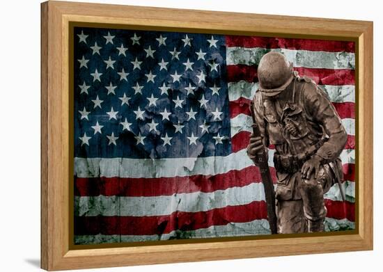 Solider Statue and American Flag by Identical Exposure-null-Framed Stretched Canvas