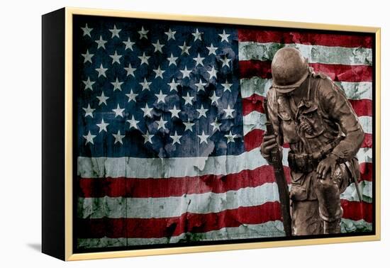 Solider Statue and American Flag by Identical Exposure-null-Framed Stretched Canvas