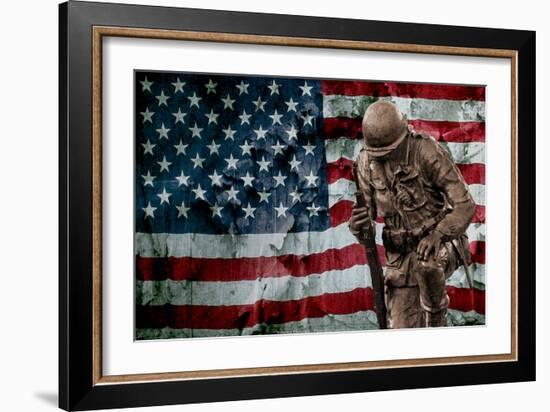 Solider Statue and American Flag by Identical Exposure-null-Framed Photo