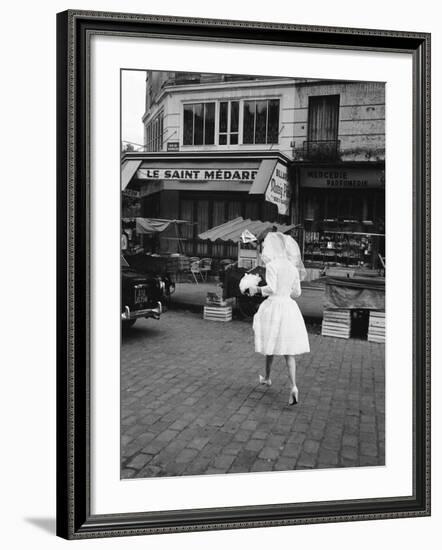 Solitary Bride Crossing a Parisian Street-Alfred Eisenstaedt-Framed Photographic Print