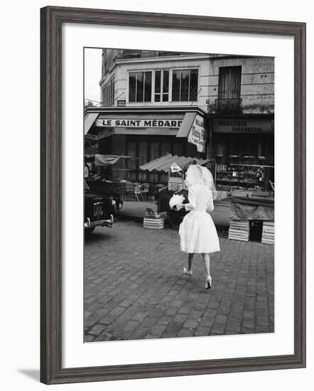 Solitary Bride Crossing a Parisian Street-Alfred Eisenstaedt-Framed Photographic Print