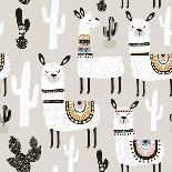 Llama and Cactus Pattern-SolodkayaMari-Art Print