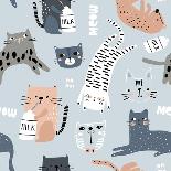 Seamless Pattern with Different Funny Cats. Creative Childish Texture. Great for Fabric, Textile Ve-SolodkayaMari-Photographic Print