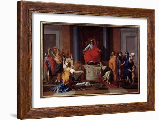 Solomon's Judgment Two Women Pretend to Be the Mother of the Same Child, 1649 (Oil on Canvas)-Nicolas Poussin-Framed Giclee Print