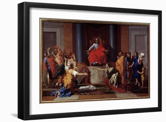 Solomon's Judgment Two Women Pretend to Be the Mother of the Same Child, 1649 (Oil on Canvas)-Nicolas Poussin-Framed Giclee Print