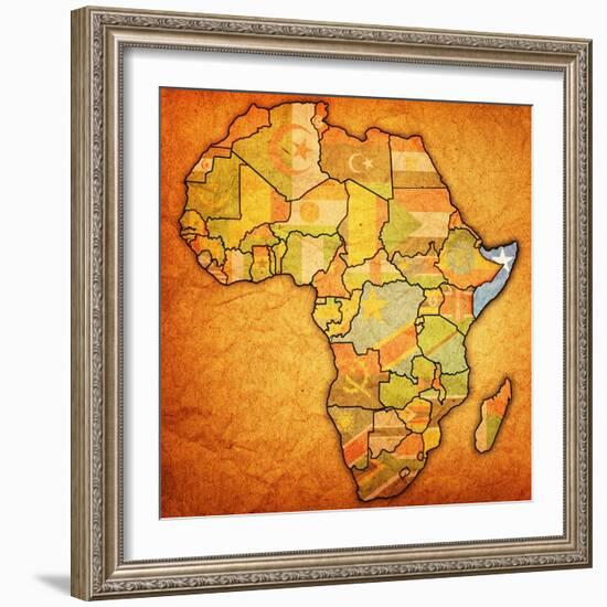 Somalia on Actual Map of Africa-michal812-Framed Premium Giclee Print