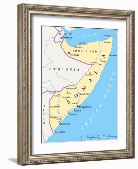 Somalia Political Map-Peter Hermes Furian-Framed Art Print