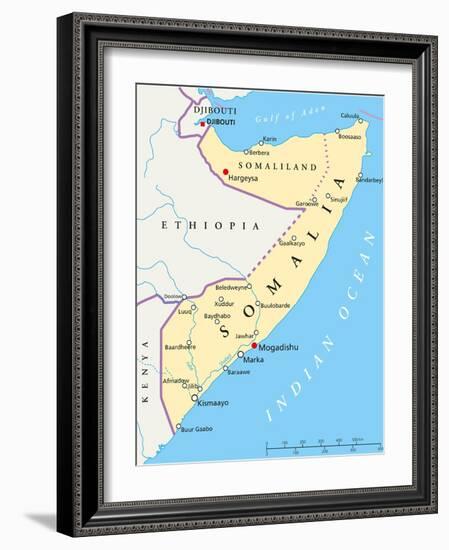 Somalia Political Map-Peter Hermes Furian-Framed Art Print