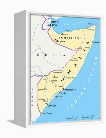 Somalia Political Map-Peter Hermes Furian-Framed Stretched Canvas