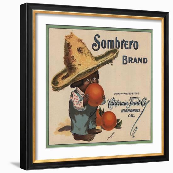 Sombrero Brand - Highgrove, California - Citrus Crate Label-Lantern Press-Framed Art Print