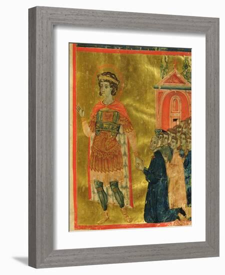 Some Brothers Praying to St. Theodore, from a Mariegola, 1350-Italian School-Framed Giclee Print