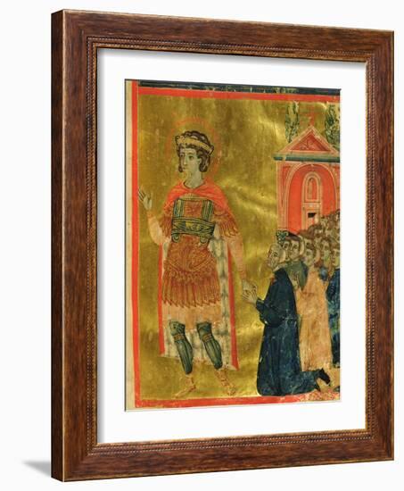 Some Brothers Praying to St. Theodore, from a Mariegola, 1350-Italian School-Framed Giclee Print