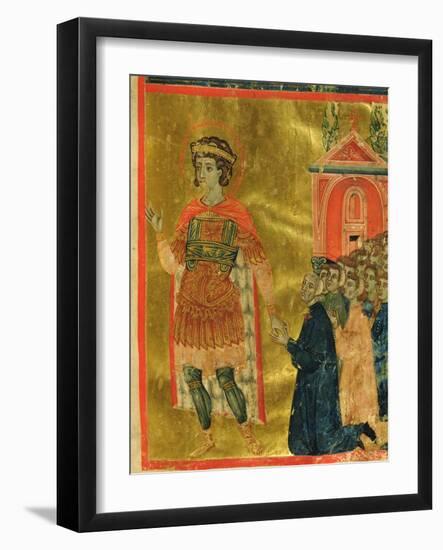 Some Brothers Praying to St. Theodore, from a Mariegola, 1350-Italian School-Framed Giclee Print