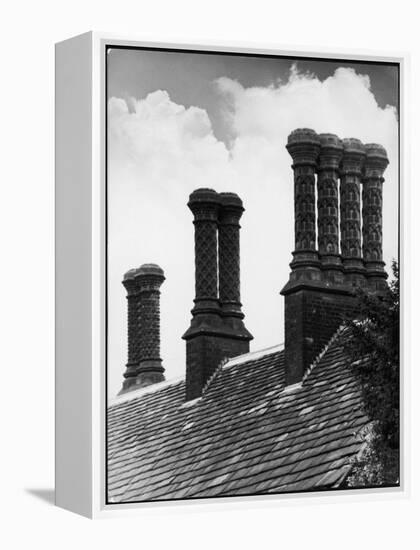 Some Fine Tudor Chimneys at Bramhall Hall, Cheshire, England-null-Framed Premier Image Canvas