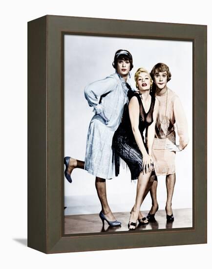 SOME LIKE IT HOT, from left: Tony Curtis, Evelyn Moriarty (Marilyn Monroe's stand-in), Jack Lemmon-null-Framed Stretched Canvas