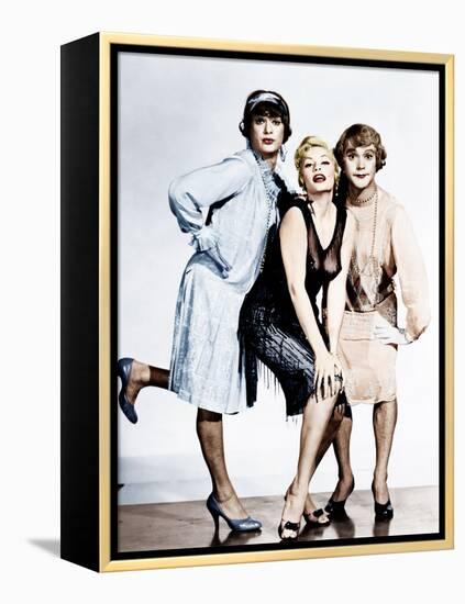 SOME LIKE IT HOT, from left: Tony Curtis, Evelyn Moriarty (Marilyn Monroe's stand-in), Jack Lemmon-null-Framed Stretched Canvas