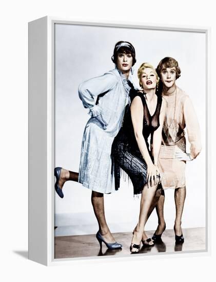 SOME LIKE IT HOT, from left: Tony Curtis, Evelyn Moriarty (Marilyn Monroe's stand-in), Jack Lemmon-null-Framed Stretched Canvas