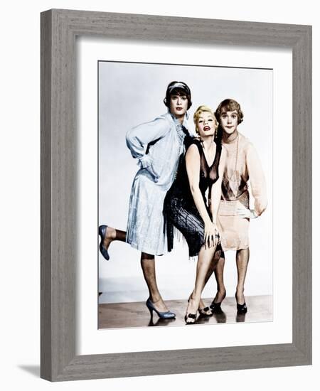 SOME LIKE IT HOT, from left: Tony Curtis, Evelyn Moriarty (Marilyn Monroe's stand-in), Jack Lemmon-null-Framed Photo