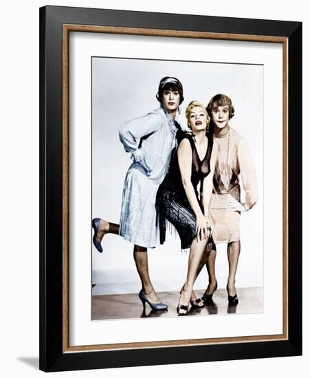 SOME LIKE IT HOT, from left: Tony Curtis, Evelyn Moriarty (Marilyn Monroe's stand-in), Jack Lemmon-null-Framed Photo