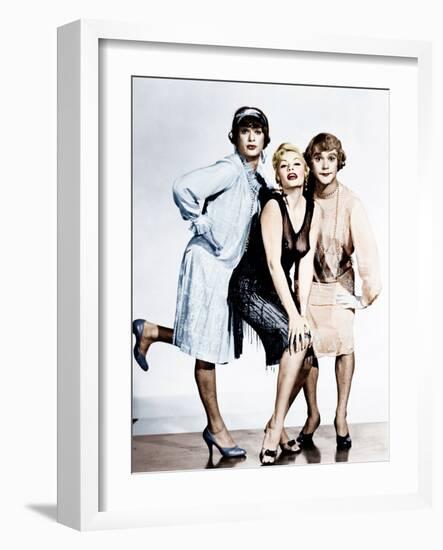 SOME LIKE IT HOT, from left: Tony Curtis, Evelyn Moriarty (Marilyn Monroe's stand-in), Jack Lemmon-null-Framed Photo