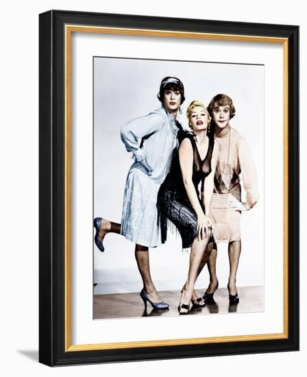 SOME LIKE IT HOT, from left: Tony Curtis, Evelyn Moriarty (Marilyn Monroe's stand-in), Jack Lemmon-null-Framed Photo