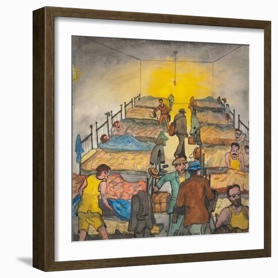 Some Men Looking for Bed Bugs before Crawling into Bed-Ronald Ginther-Framed Giclee Print