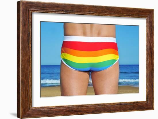 Someone Wearing a Rainbow Swimsuit on the Beach-nito-Framed Photographic Print