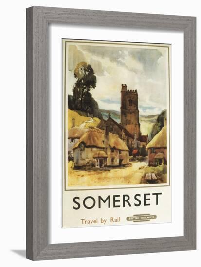 Somerset, England - Historic Village Scene British Railway Poster-Lantern Press-Framed Art Print