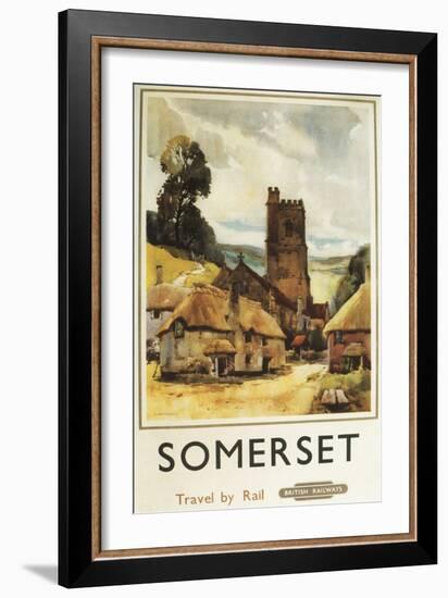 Somerset, England - Historic Village Scene British Railway Poster-Lantern Press-Framed Art Print