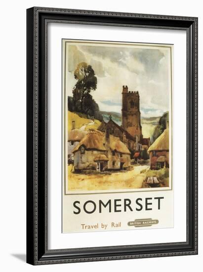 Somerset, England - Historic Village Scene British Railway Poster-Lantern Press-Framed Art Print