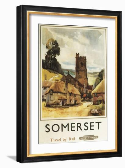 Somerset, England - Historic Village Scene British Railway Poster-Lantern Press-Framed Art Print