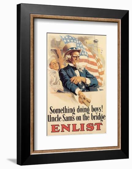 Something Doing Boys! Uncle Sam's On The Bridge-null-Framed Art Print