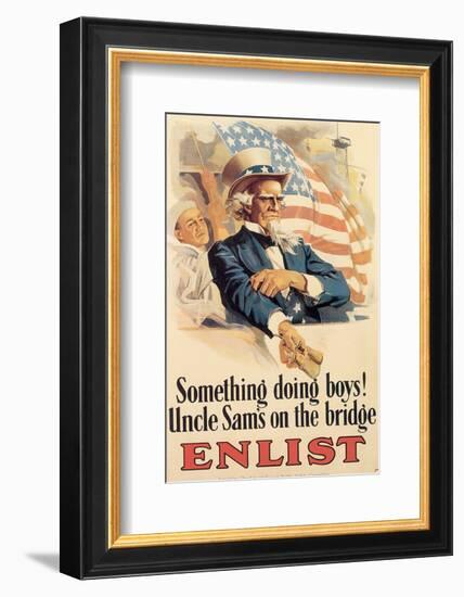 Something Doing Boys! Uncle Sam's On The Bridge-null-Framed Art Print