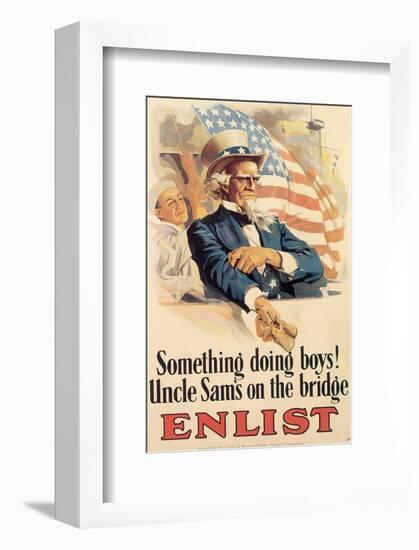 Something Doing Boys! Uncle Sam's On The Bridge-null-Framed Art Print