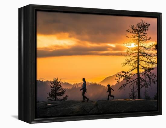 Son Chases His Mom On Beetle Rock In Sequoia National Park As The Sunsets-Daniel Kuras-Framed Premier Image Canvas