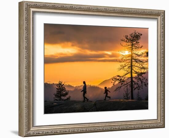 Son Chases His Mom On Beetle Rock In Sequoia National Park As The Sunsets-Daniel Kuras-Framed Photographic Print