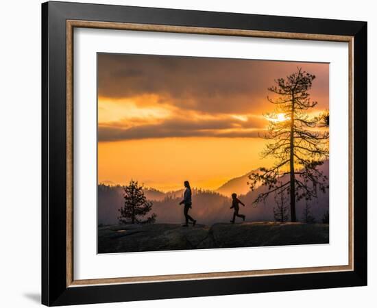 Son Chases His Mom On Beetle Rock In Sequoia National Park As The Sunsets-Daniel Kuras-Framed Photographic Print